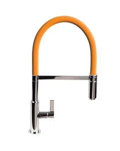 Spirale Sink Mixer Brushed Steel - Orange Flexible Spout