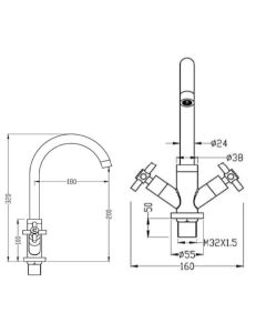 Crosshead Handle Monobloc Kitchen Sink Mixer Chrome