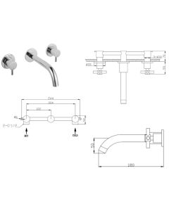 ERGO LEVER 3 HOLE WALL MOUNTED BASIN MIXER CHROME