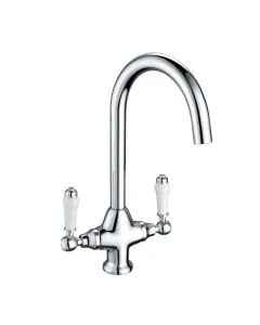 Traditional Twin Lever Handle Monobloc Kitchen Sink Mixer Chrome