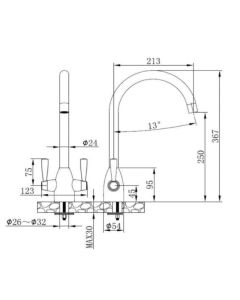 Twin Lever Handle Monobloc Kitchen Sink Mixer Chrome