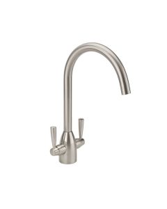Twin Lever Handle Monobloc Kitchen Sink Mixer Brushed Nickel