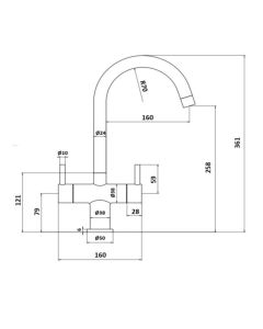 Twin Lever Handle U Spout Monobloc Kitchen Sink Mixer Chrome