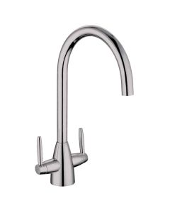 Tutti Twin Lever Mixer Tap Brushed Steel 