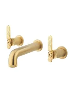 Crosswater Union Three Hole Wall Mounted Basin Set Levers Brushed Brass