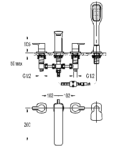 Urban Four Hole Bath Shower Mixer