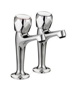 Club High Neck Pillar Kitchen Taps with Metal Heads (Pair)
