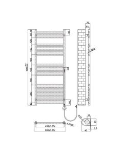 VOS 1200x500 Electric Towel Rail Chrome