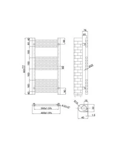 JTP VOS 800 x 400 Straight Towel Rail Matt Black