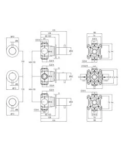 VOS Modular 3 Lever 2 Way Shower Valve Brushed Brass