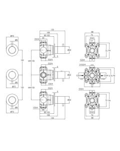 VOS Modular 3 Lever 2 Way Shower Valve Brushed Bronze