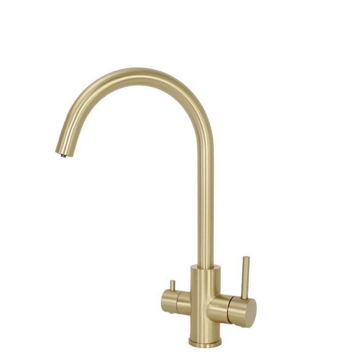 3 in1 Round Neck Multiflo Kitchen Tap Brushed Brass