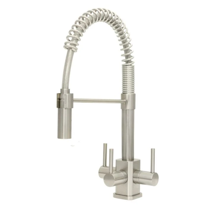 Milano SQ 3 Lever Mixer Cold Filter Tap Brushed Steel