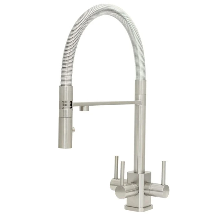 Aquila SQ 3 Lever Mixer Cold Filter Tap Brushed Steel