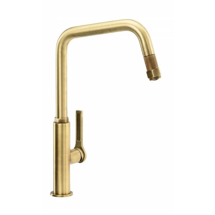 Hex Single Lever Pull Out Sink Mixer Antique Brass