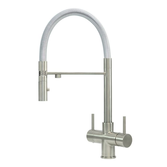 Aquila 2 Lever Mixer And Cold Filter Tap Brushed Steel