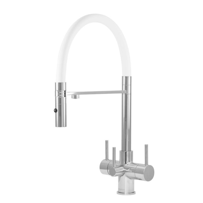 Aquila 3 Lever Mixer And Cold Filter Tap Chrome/White Hose