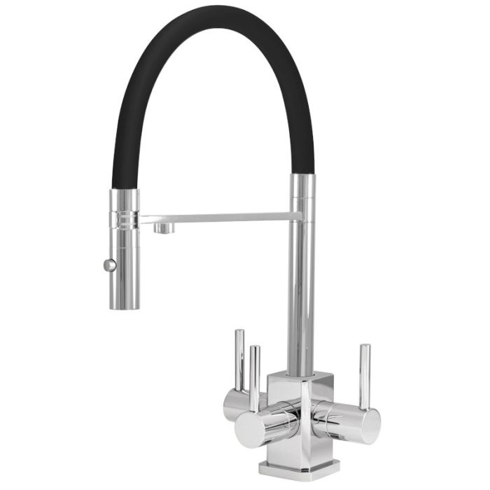 Aquila SQ 3 Lever Mixer Cold Filter Tap Chrome/Black Hose