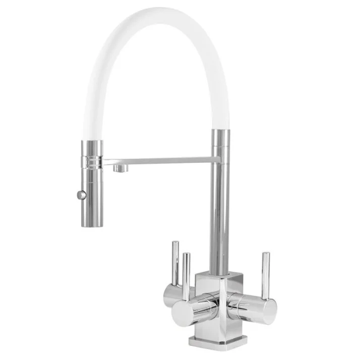 Aquila SQ 3 Lever Mixer Cold Filter Tap Chrome/White Hose