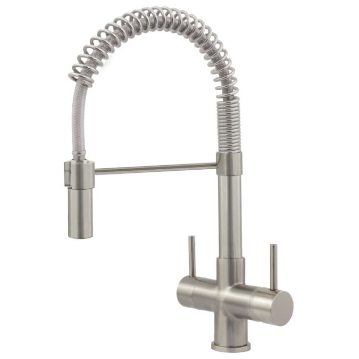 Milano 2 Lever Mixer And Cold Filter Tap Brushed Steel