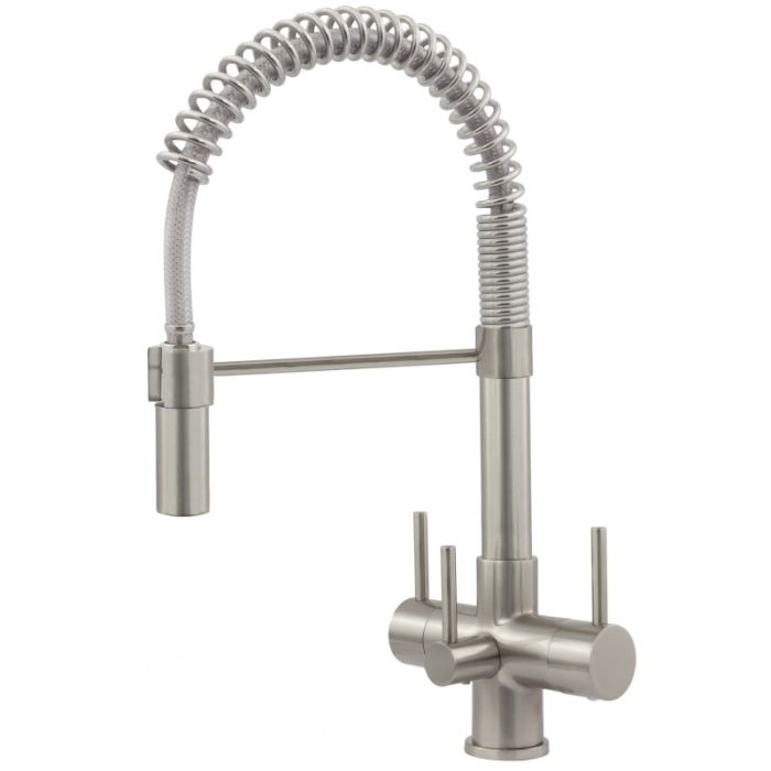Milano 3 Lever Mixer And Cold Filter Tap Brushed Steel