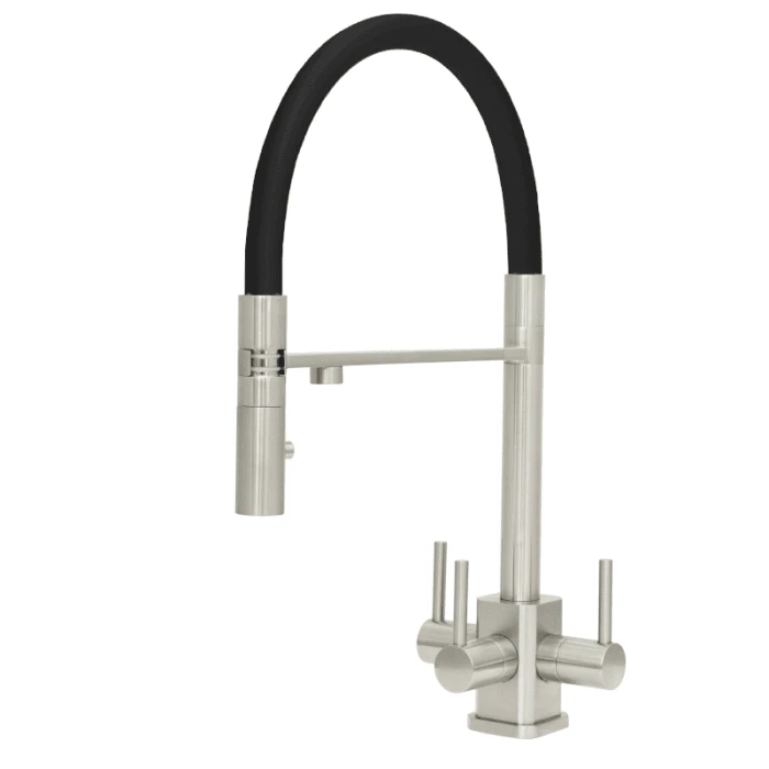 Aquila SQ 3 Lever Mixer Cold Filter Tap Brushed Steel/Black
