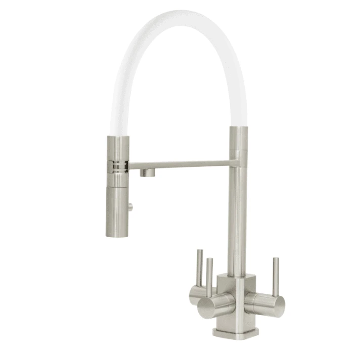 Aquila SQ 3 Lever Mixer Cold Filter Tap Brushed Steel/White