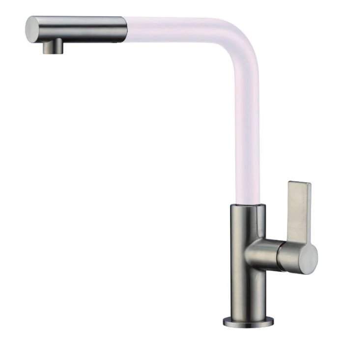 Auriga Monobloc Kitchen Mixer Tap White Spout Brushed Nickel