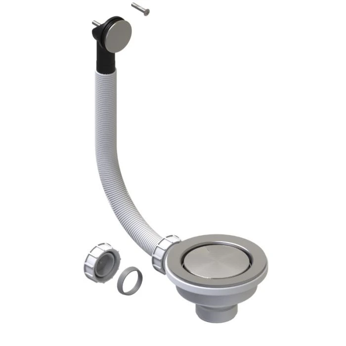 90mm Strainer Waste Round Overflow Brushed Steel