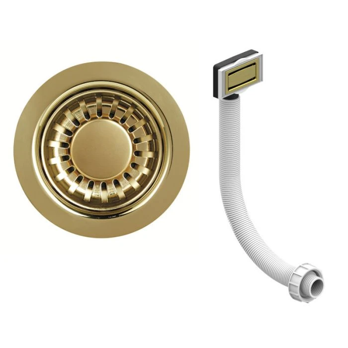 90mm Strainer Waste Square Overflow Gold