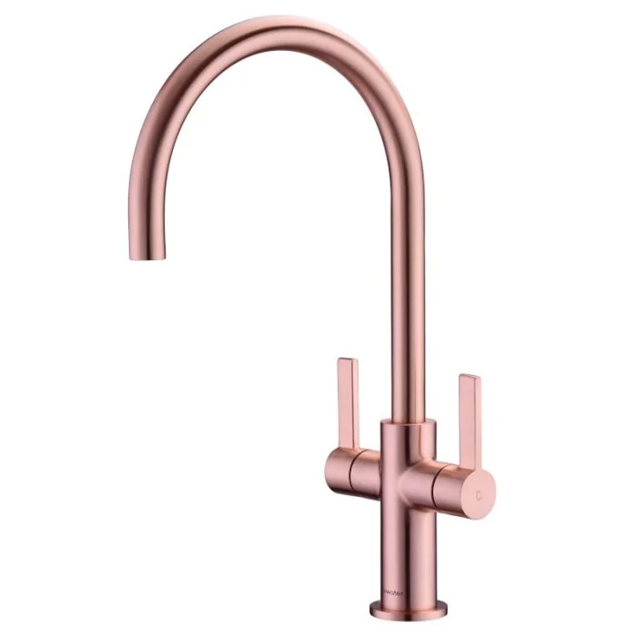 Auva Twin Lever Sink Mixer Swivel Spout Brushed Copper