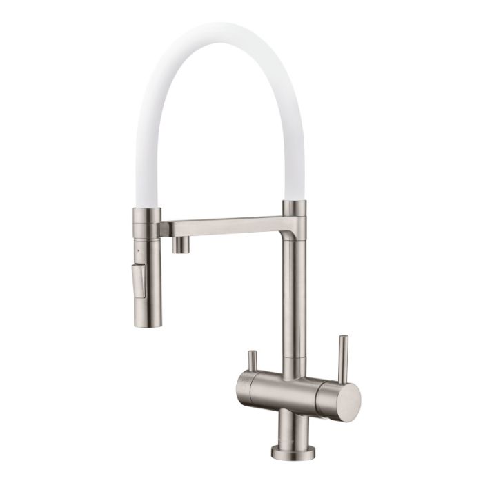 Bellatrix Mixer and Cold Filter Brushed Nickel White Silicon Spout