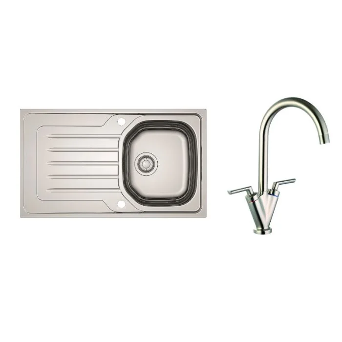 Bolero 1 Bowl Inset Kitchen Sink & Brushed Steel Vitro Tap