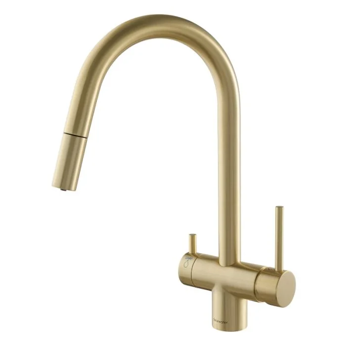 Toledo Mixer and Cold Filter Tap with Pull-Out Spray Brushed Brass