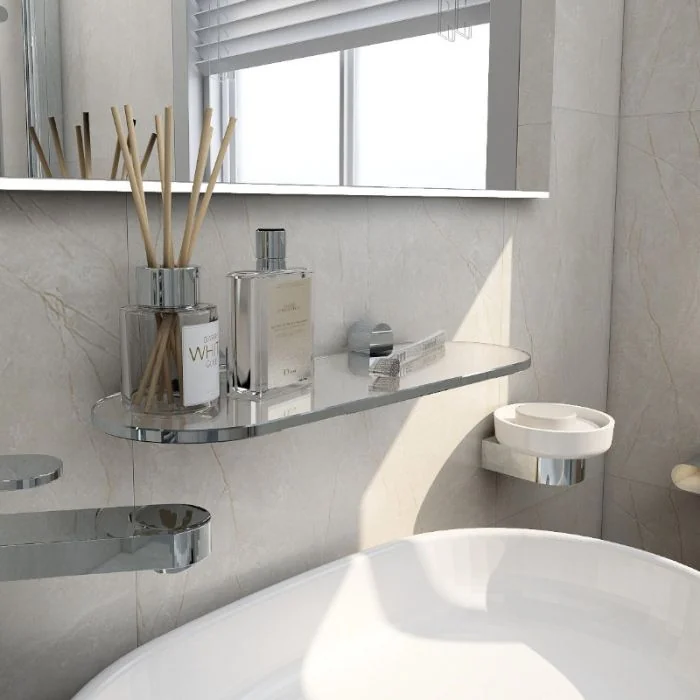 Round 395mm Glass Shelf Chrome