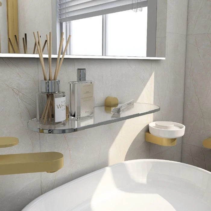 Round 395mm Glass Shelf Brushed Brass