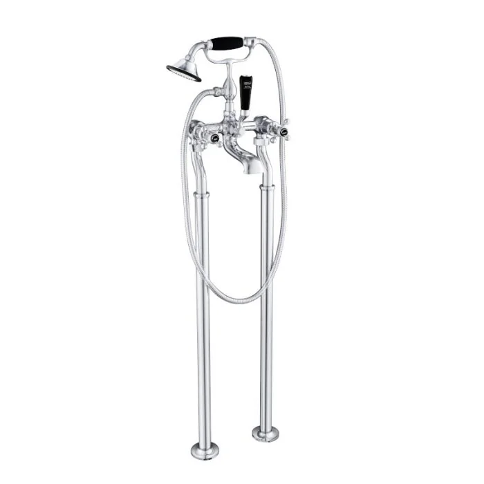 Grosvenor Black Cross Freestanding Bath Shower Mixer Chrome