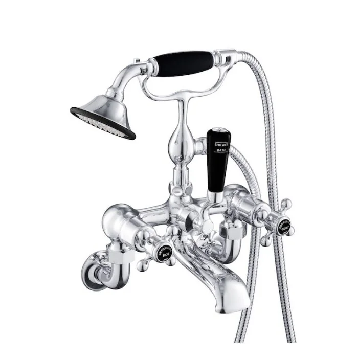 Grosvenor Black Cross Wall Bath Shower Mixer Chrome