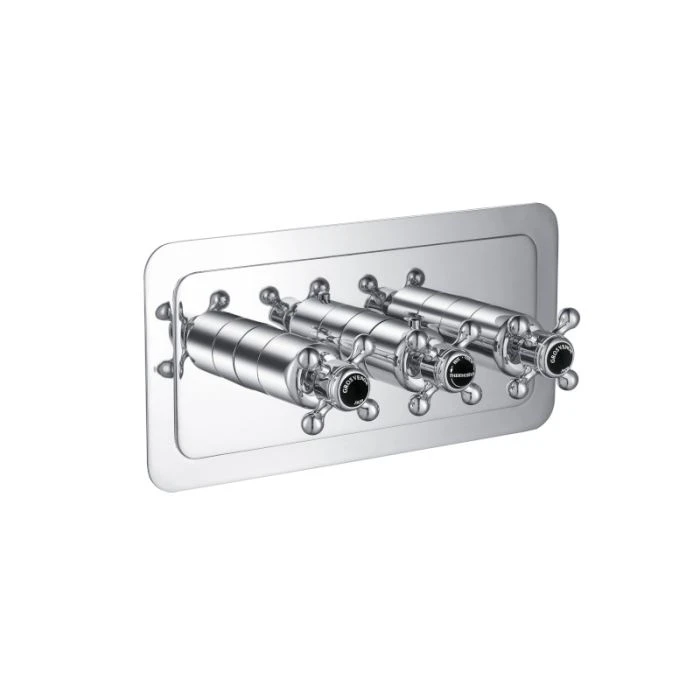 Grosvenor Black Cross 3 Handle 3 Way Shower Valve Chrome