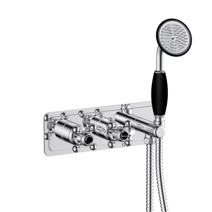 Grosvenor Black Cross 2 Way Shower Valve with Handset Chrome