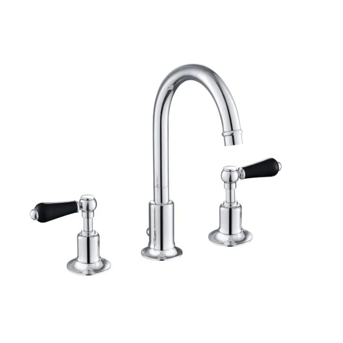 Grosvenor Black Lever 3 Hole Basin Mixer Chrome