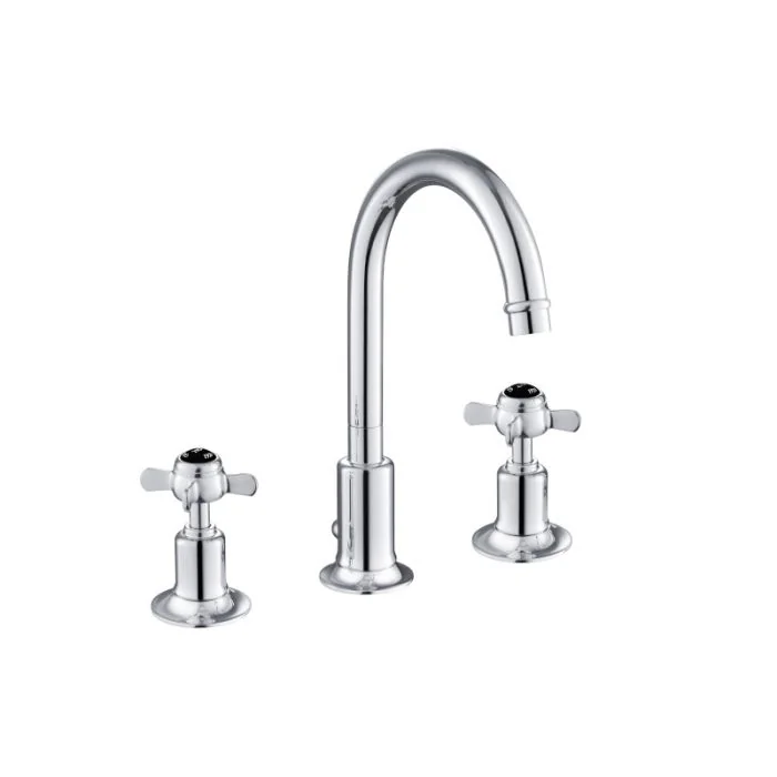 Grosvenor Black Pinch 3 Hole Basin Mixer Chrome
