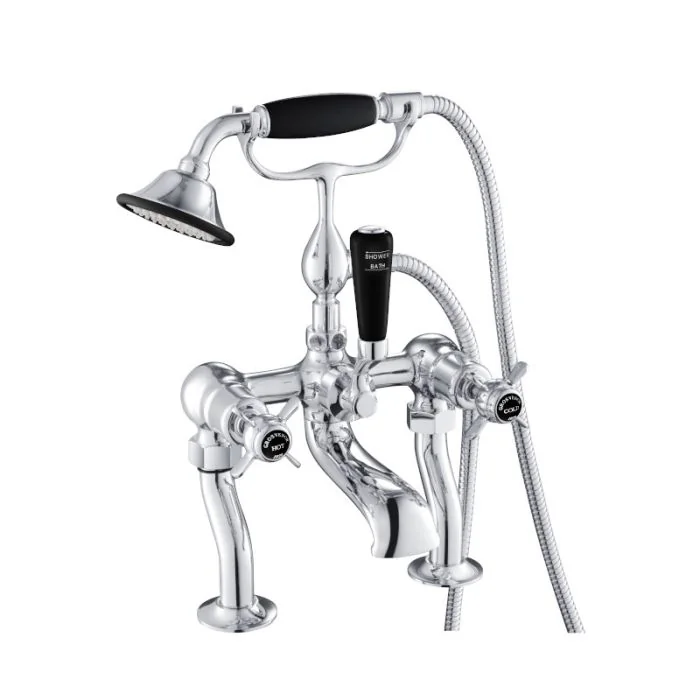 Grosvenor Black Pinch Deck Bath Shower Mixer Chrome