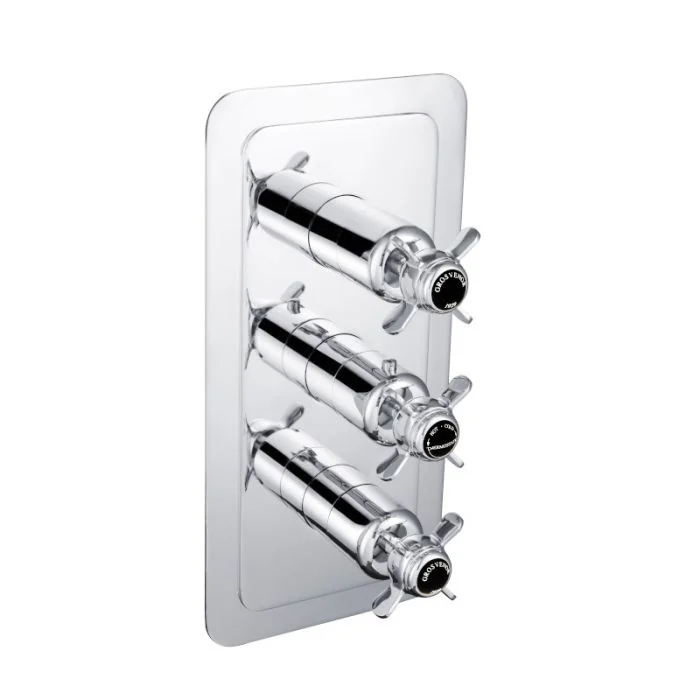Grosvenor Black Pinch 3 Handle 2 Way Shower Valve Chrome