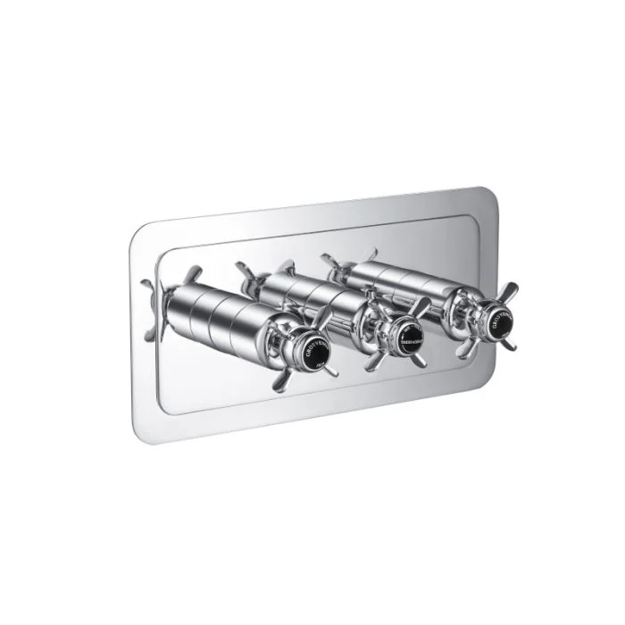 Grosvenor Black Pinch 3 Handle 2 Way Shower Valve Chrome