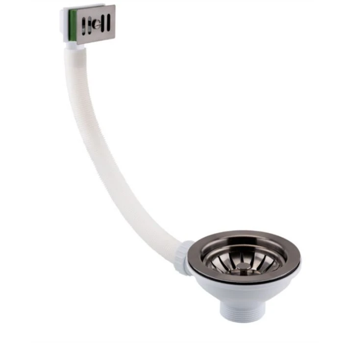 JTP 90mm Strainer Waste Square Overflow Brushed Black