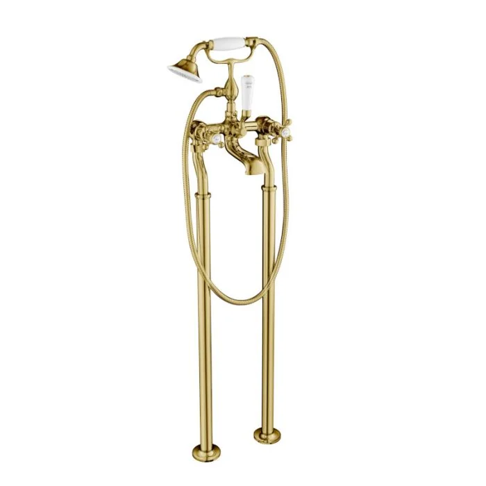 Grosvenor Cross Freestanding Bath Shower Mixer Gold