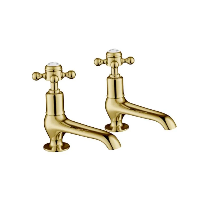Grosvenor Cross Long Nose Basin Taps Gold