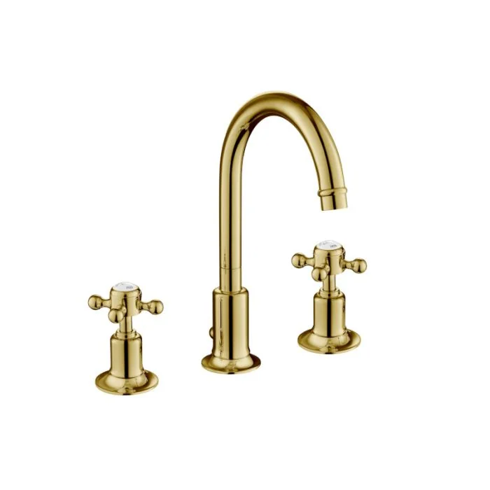 Grosvenor Cross 3 Hole Basin Mixer Gold