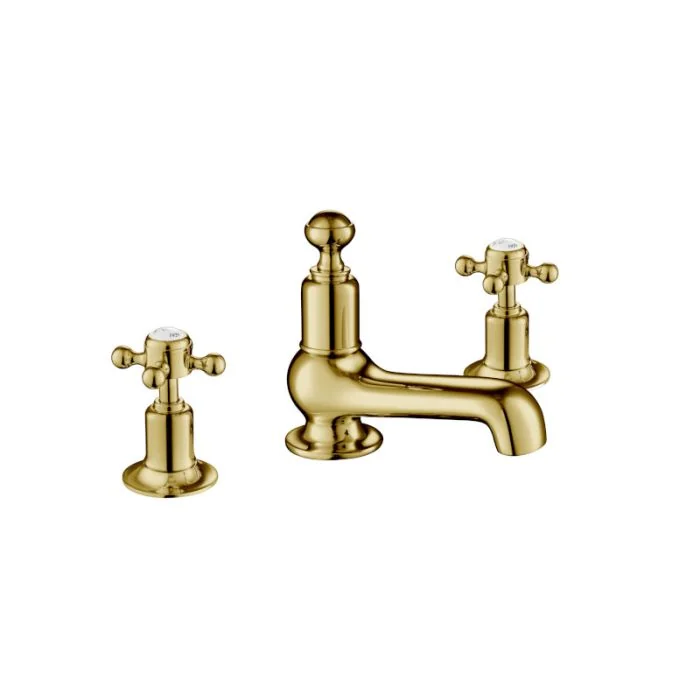 Grosvenor Cross 3-Hole Basin Mixer Gold